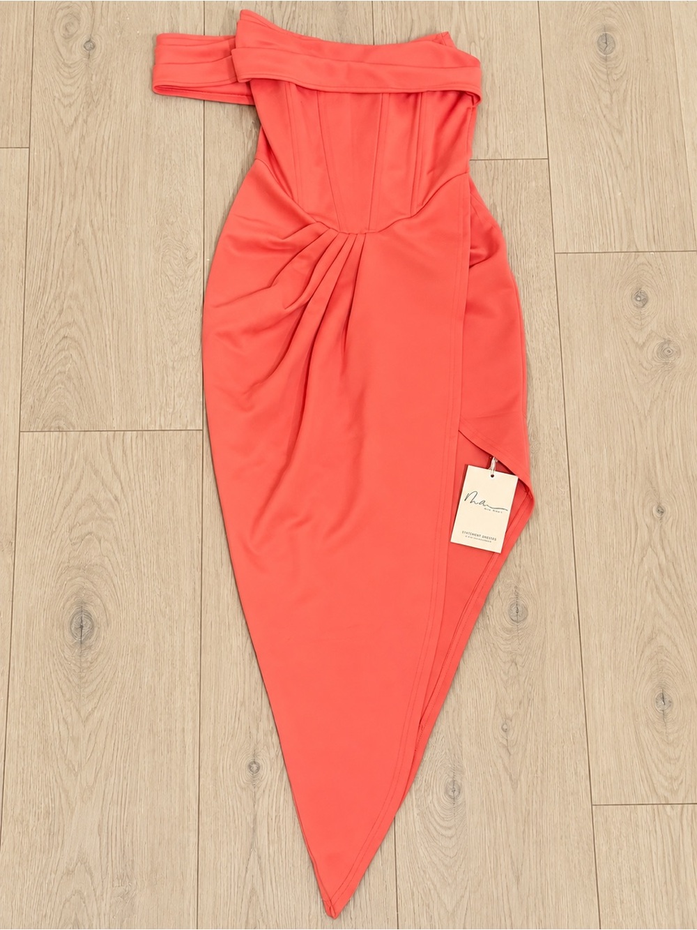 Mew Mews Coral Corset Midi Statement Dress XS Off Shoulder Draped NWT